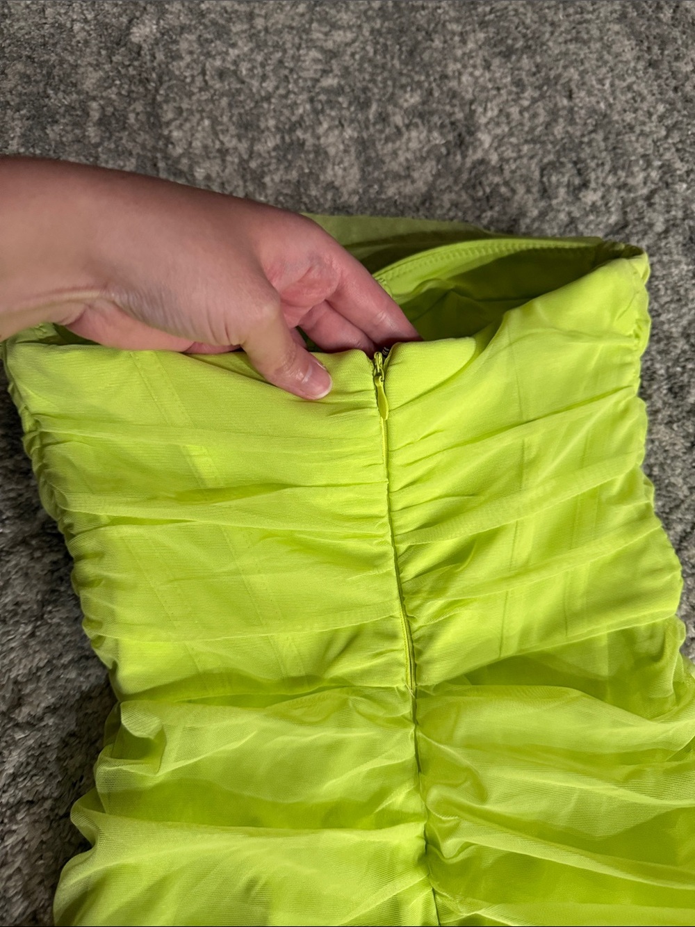 Oh Polly Neon Lime Strapless Ruched Bodycon Midi Dress - Picture 8 of 8